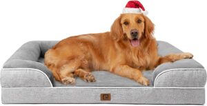 EHEYCIGA Orthopedic Dog Beds for Extra Large Dogs, Waterproof Memory Foam XL Dog Bed with Sides, Non-Slip and Egg-Crate Foam Big Dog Couch Bed with Washable Removable Cover, Grey